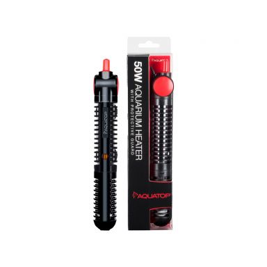 AQUATOP 50W Premier Glass Heater w/ Protective Guard Submersible for Fish Tanks up to 13 Gal, HTG-50